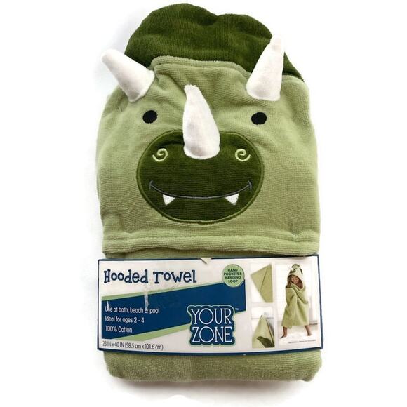 Green Dino Hooded Towel Wrap 23 x 40 Green Cotton by Your Zone - Picture 1 of 6